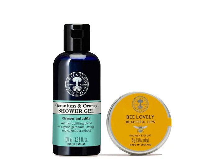 Self-Care Set | Geranium &amp; Orange Shower Gel &amp; Bee Lovely Beautiful Lips